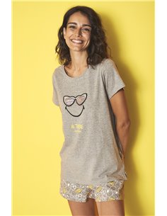 Пижама женская (футболка+шорты) SMILEY ADMAS, Серый меланж