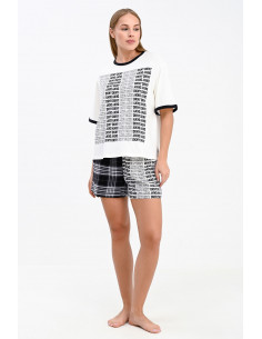 Пижама женская (футболка+шорты) DKNY , Чёрно-белый с принтом
