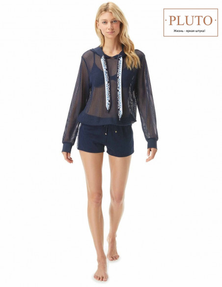 Кофта-сетка с капюшоном и длинным рукавом женская MICHAEL KORS, New Navy Cruise